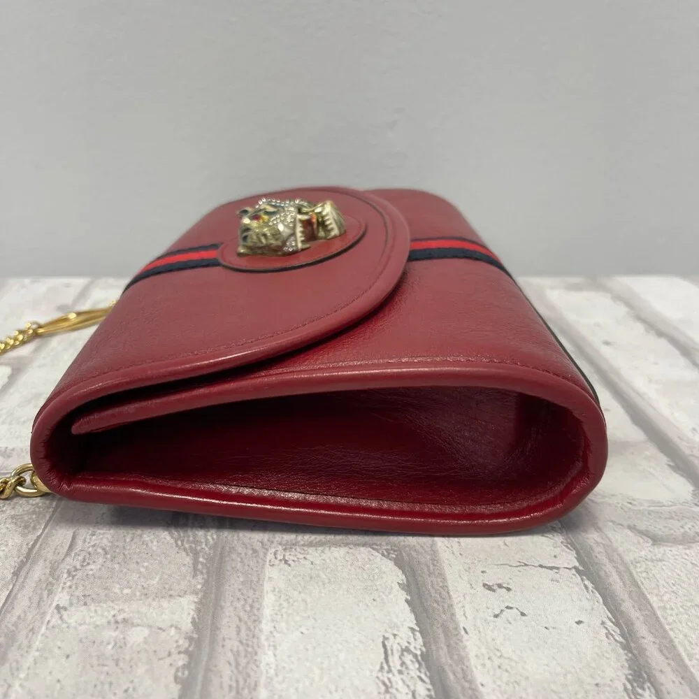 Gucci Rajah Web Chain Shoulder Bag in Red Leather - Small - Preowned - Picture 9 of 15